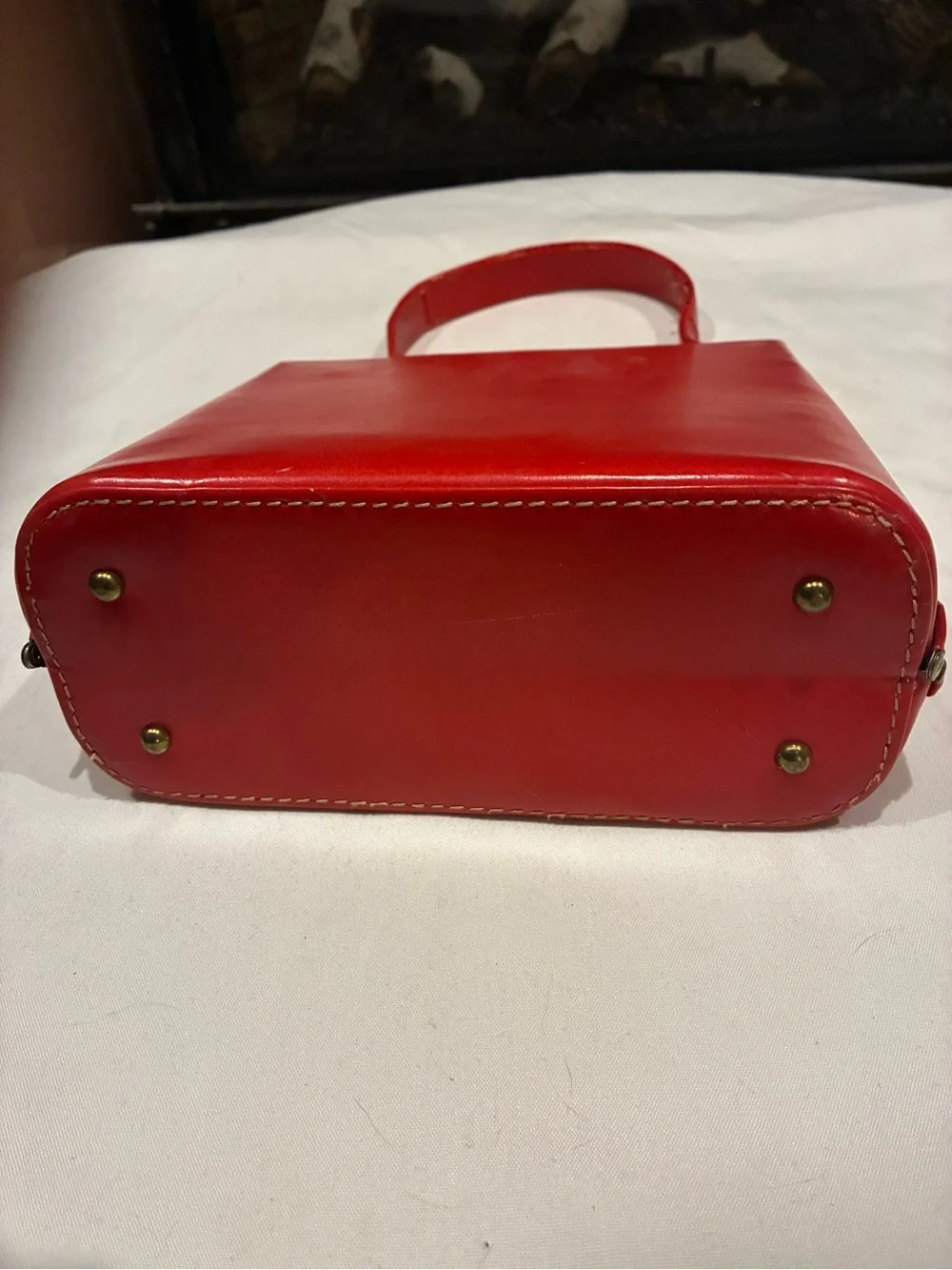 Leather Top-Handled Bag - Classic Structured Purse Classic Red Gold Hardware